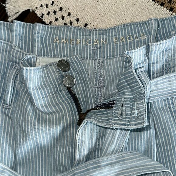 American Eagle Light Blue Striped High Waist Denim Mom Shorts - Picture 6 of 10